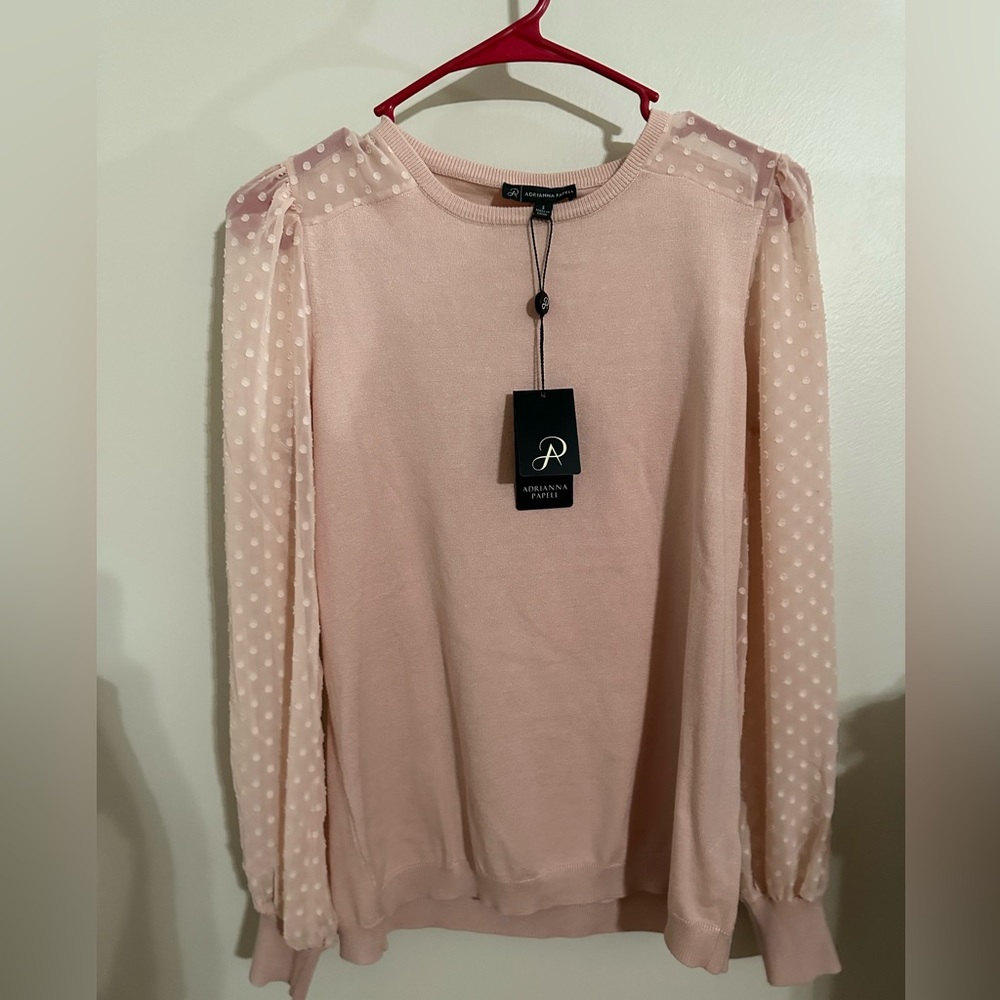 NWT - Adrianna Papell sweater. Sleeves are sheer. Small. Color: pearl blush